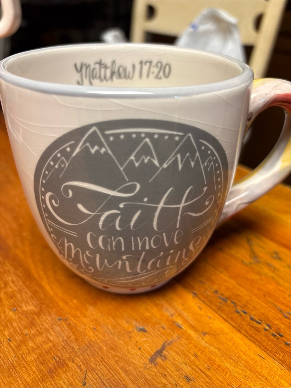 Faith Can Move Mountains Ceramic Coffee Mug - White & Gray